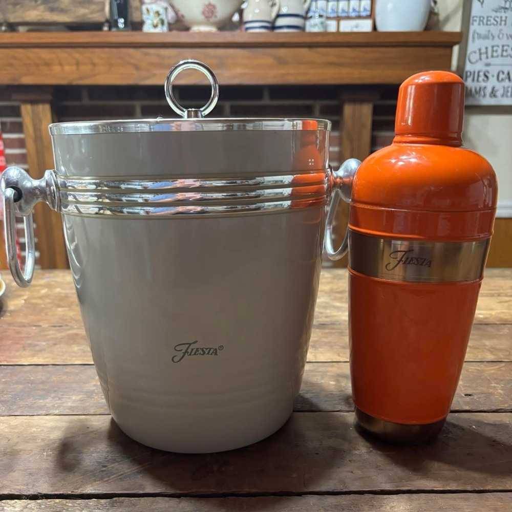 Fiesta White Ice Bucket and Orange Cocktail Shaker Set